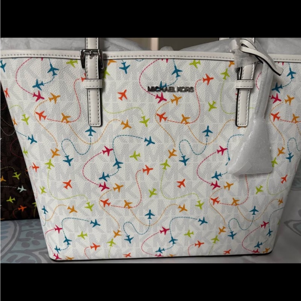 Michael Kors White Multicolor Tote Bag